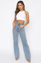 Long Way To Go High Rise Straight Leg Jeans Washed Blue
