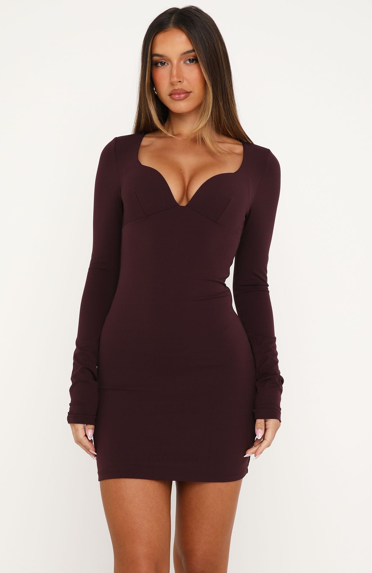Become Better Long Sleeve Mini Dress Dark Cherry