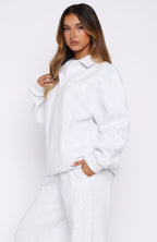 Chill Moves Oversized Henley Sweater Grey Marle