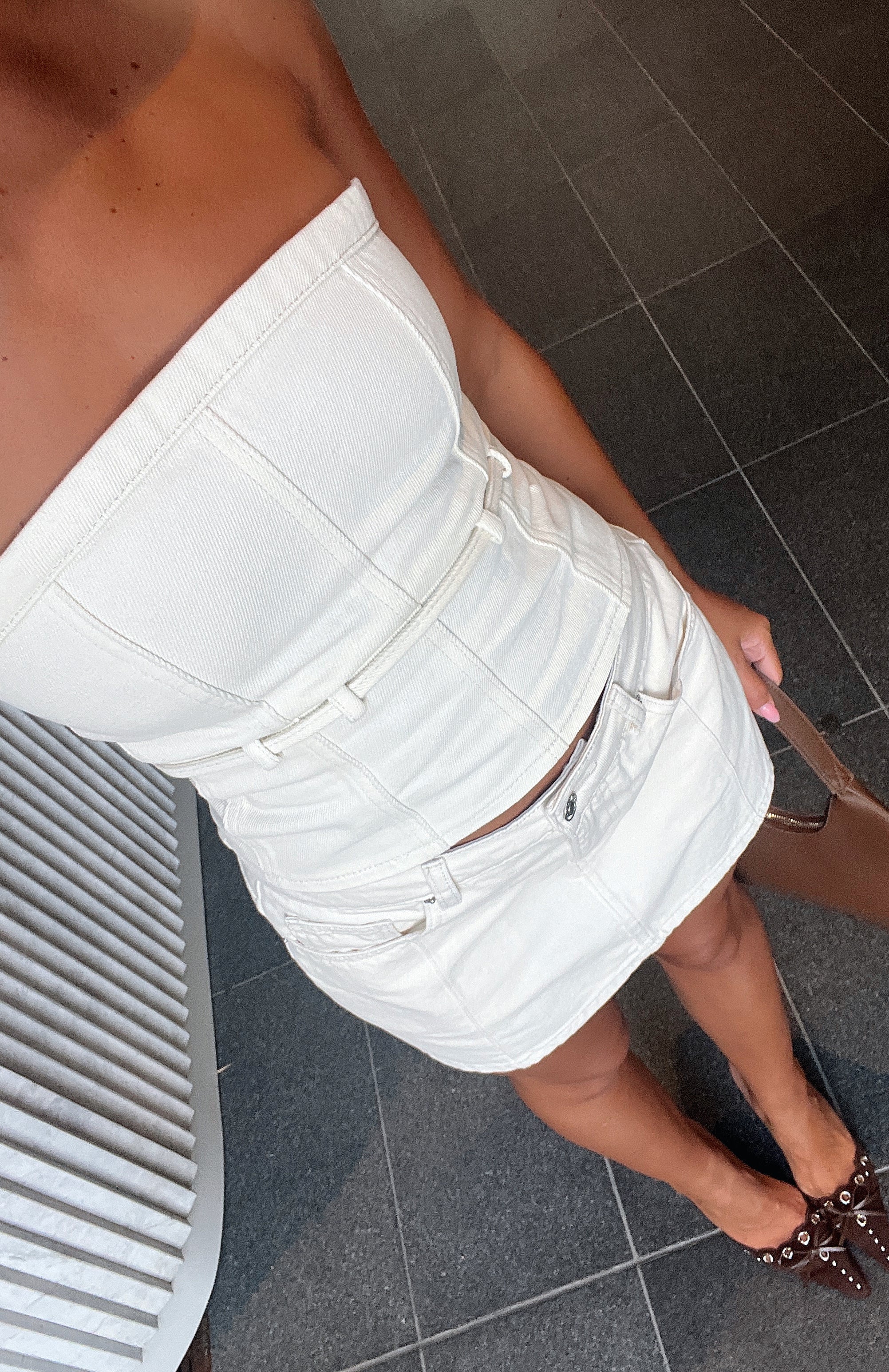 Leah Strapless Denim Top Cream Wash