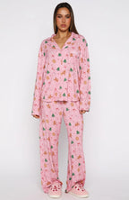 Pillow Talk Printed Long Sleeve Pyjama Set Candy Kiss