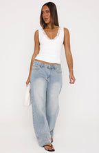 Key To My Heart Lace Trim Top White
