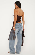 Dinner Night Strapless Fringe Top Chocolate
