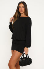 Off The Market Long Sleeve Mini Dress Black