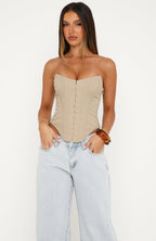Stripe Nights Strapless Bustier Taupe