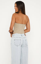 Stripe Nights Strapless Bustier Taupe