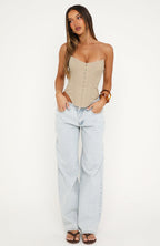 Stripe Nights Strapless Bustier Taupe