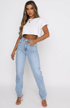 Who's That Girl Straight Leg Denim Jeans Washed Blue