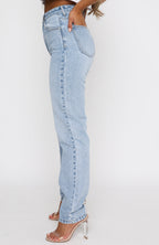 Who's That Girl Straight Leg Denim Jeans Washed Blue