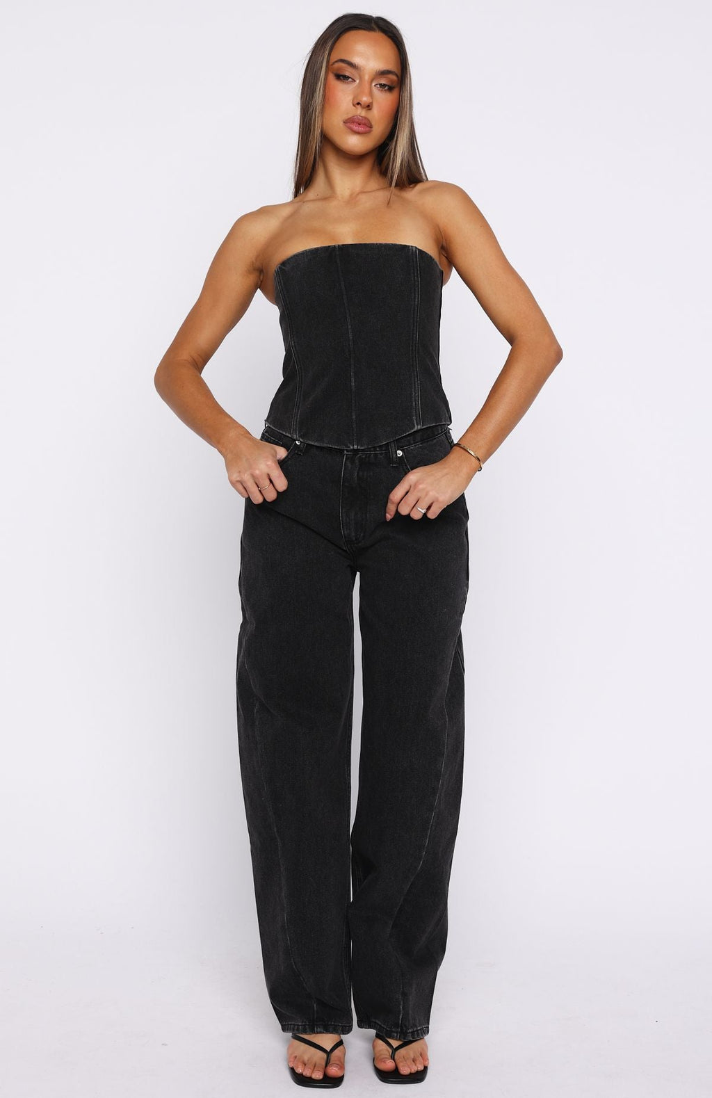 Be Mine Forever Denim Bustier Black Acid Wash