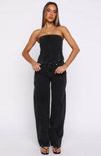 Be Mine Forever Denim Bustier Black Acid Wash