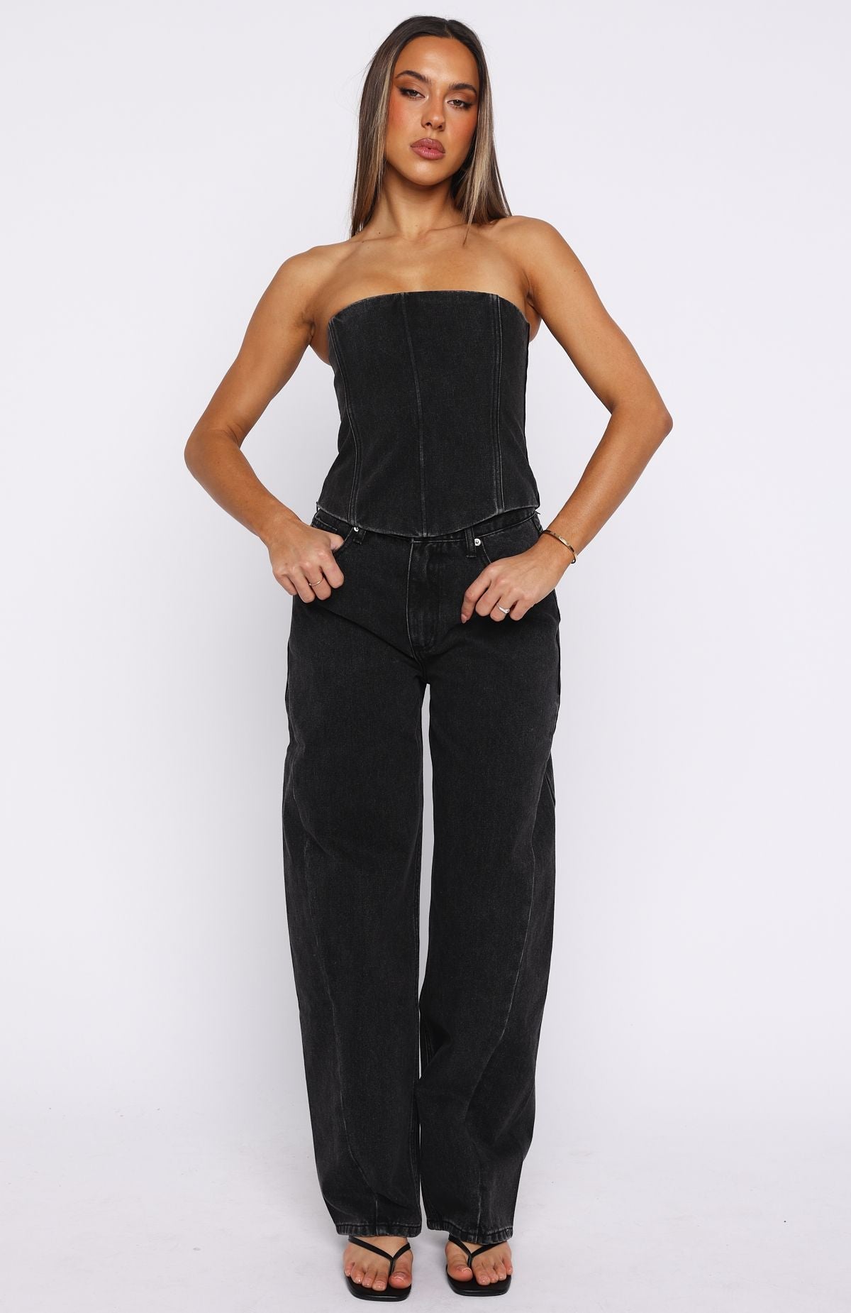 Be Mine Forever Denim Bustier Black Acid Wash