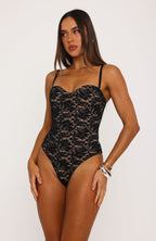 Breaking Hearts Lace Bodysuit Black
