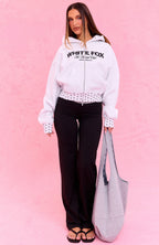 The Social Club Hayley Boxy Zip Front Hoodie Grey Marle
