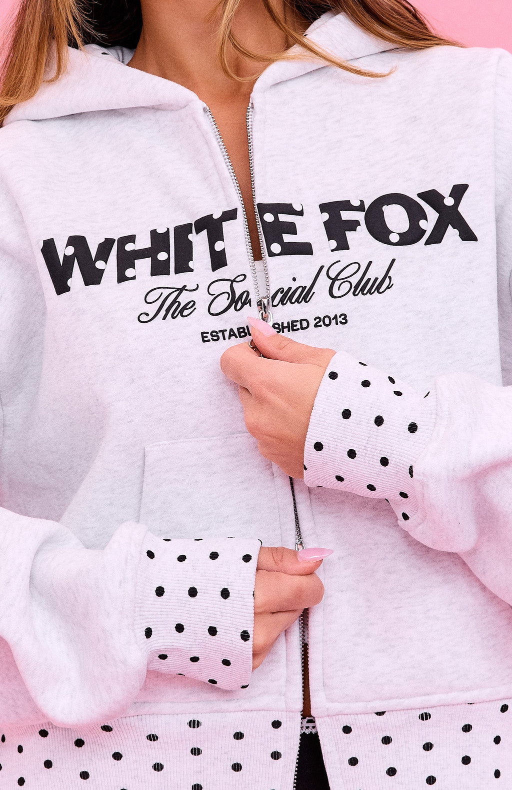 The Social Club Hayley Boxy Zip Front Hoodie Grey Marle
