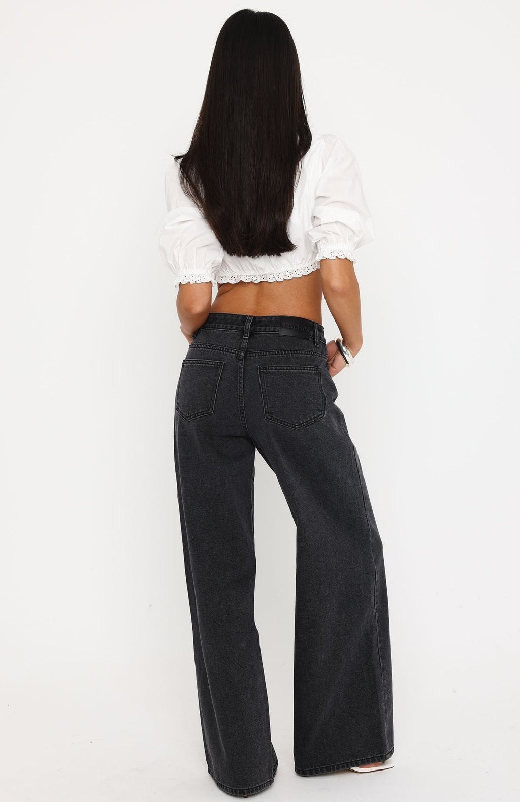 Just My Type Mid Rise Wide Leg Jeans Black Acid Wash