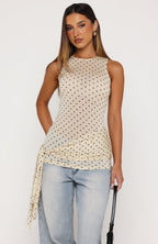 Pinch Me Tie Top Butter/Black Polka Dot