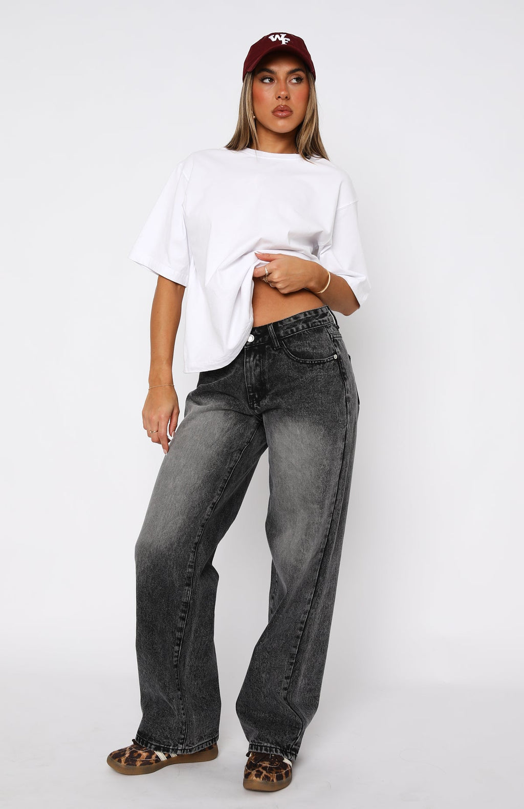 Bring The Style Low Rise Wide Leg Jeans Grey Acid Wash