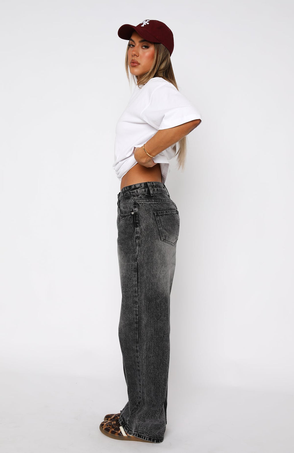 Bring The Style Low Rise Wide Leg Jeans Grey Acid Wash