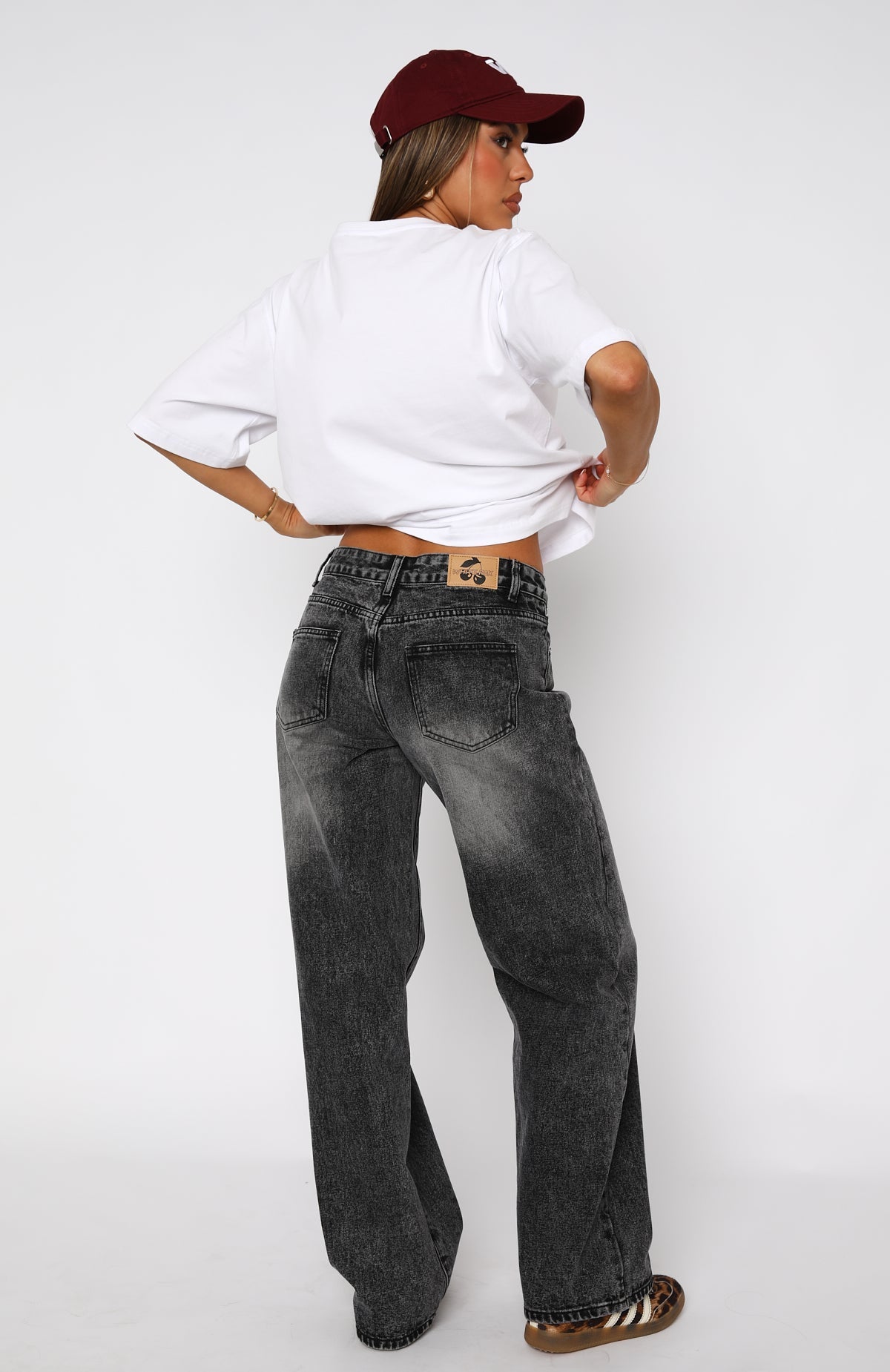 Bring The Style Low Rise Wide Leg Jeans Grey Acid Wash