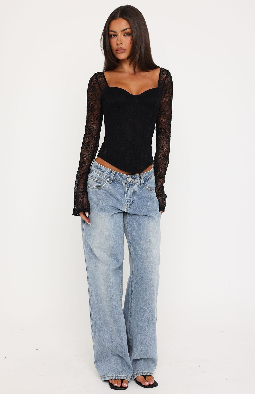Midnight Rose Long Sleeve Lace Bustier Black