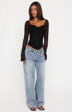 Midnight Rose Long Sleeve Lace Bustier Black
