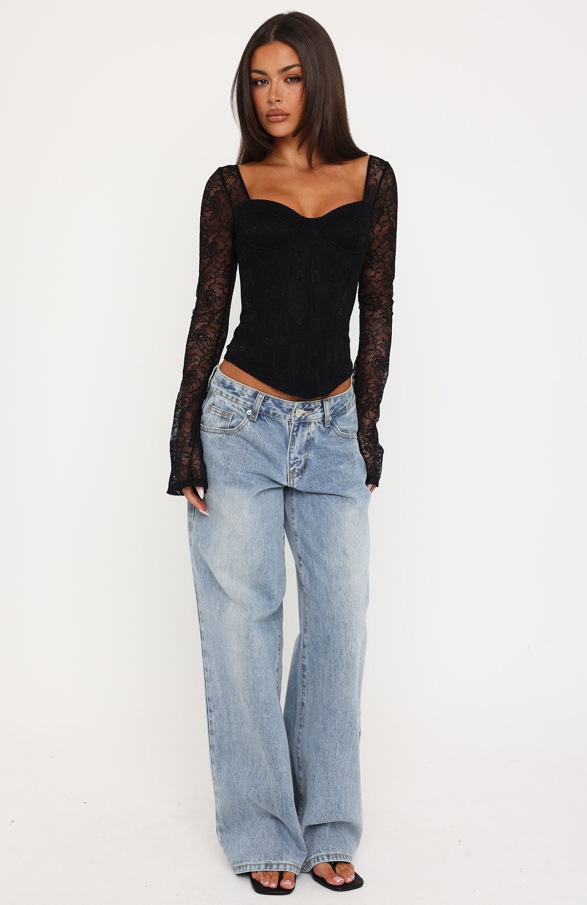 Midnight Rose Long Sleeve Lace Bustier Black