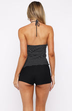 Laced Up Halter Top Black/White Polka Dot