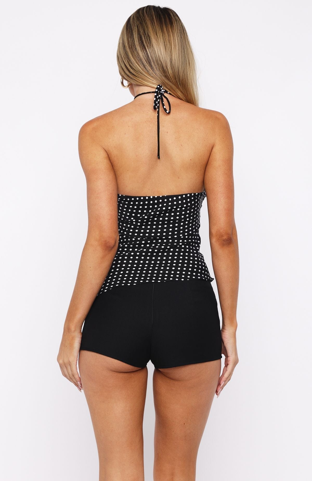 Laced Up Halter Top Black/White Polka Dot