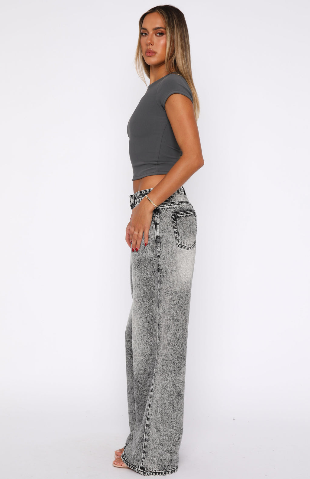 Maeve Low Rise Wide Leg Jeans Grey Acid Wash