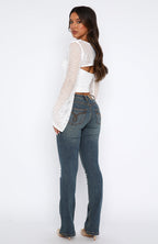 Wait For No One Low Rise Bootleg Jeans Mid Vintage Blue Wash