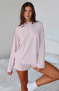 Slow Life Long Sleeve Pyjama Top Pink/White Stripe