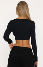 Nothing To Worry About Crop Long Sleeve Top Black