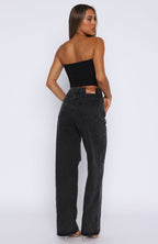 Bring The Style High Rise Wide Leg Jeans Black Acid Wash