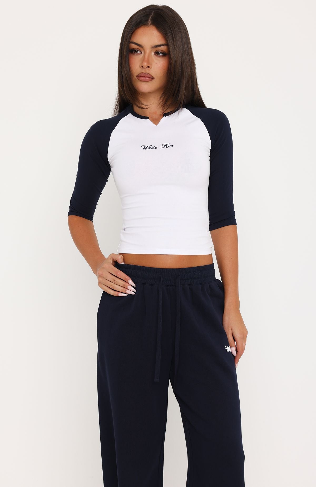 Tatiana 3/4 Sleeve Top White/Navy