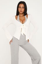 Ember Tie Front Long Sleeve Top Cream