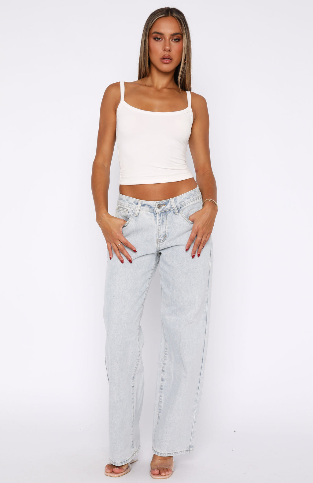 Bring The Style Low Rise Wide Leg Jeans Glacier Blue Wash