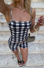 Iconic Duo Knit Mini Shorts Navy/Cream Gingham