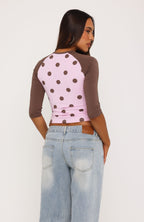 Remy 3/4 Sleeve Top Pink/Chocolate