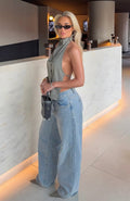 Just My Type Mid Rise Wide Leg Jeans Light Blue Wash