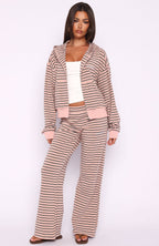 Looking Back Boxy Zip Front Hoodie Pink Stripe