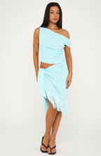 Sweet And Savage Off Shoulder Midi Dress Aqua