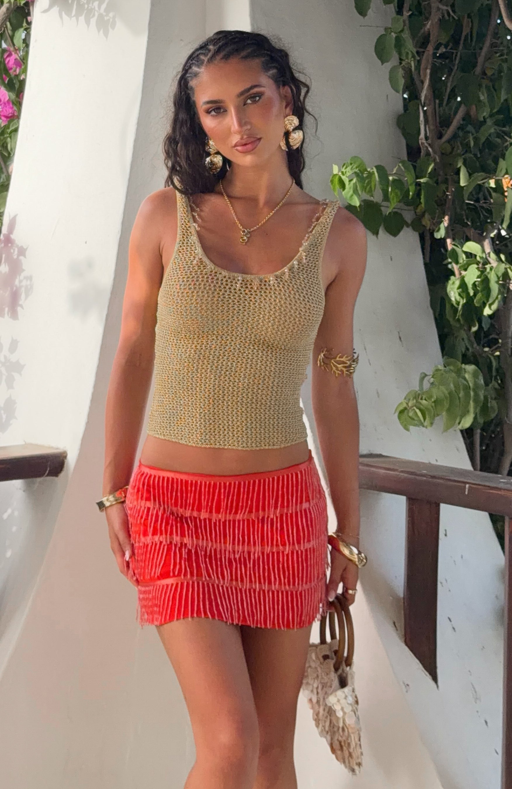 La Luna Beaded Knit Top Gold
