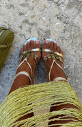 Giana Beaded Wrap Heels Champagne/Lime