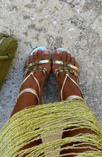 Giana Beaded Wrap Heels Champagne/Lime