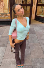Little Bit Of Everything 3/4 Sleeve V Neck Top Baby Blue