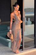 Moonlight Desert Crochet Maxi Dress Espresso