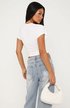 Never The Right Time Cinched Waist Short Sleeve Top White
