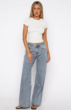 Bring The Drama Mid Rise Wide Leg Jeans Mid Blue Wash