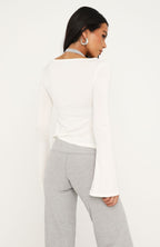 Ember Tie Front Long Sleeve Top Cream